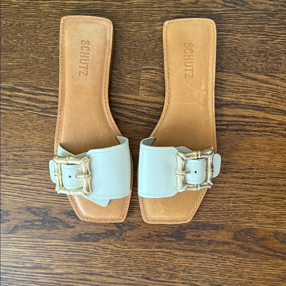 SCHUTZ  Enola Women's Cream leather sandle with Gold buckle size 8 - Picture 4 of 6